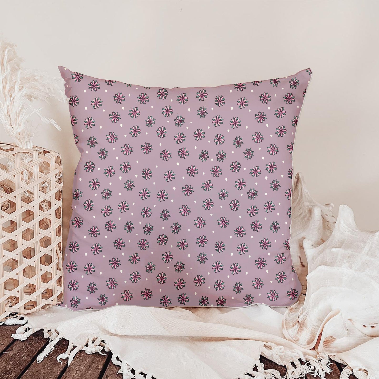 Pink Doodle Flower Seamless Pattern – Whimsical Floral on Dusty Mauve