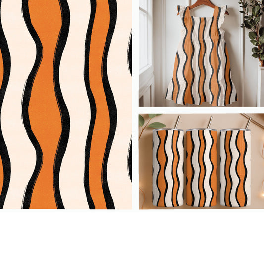 Clownfish Waves | Hand-Drawn Retro Wavy Stripe Seamless Pattern
