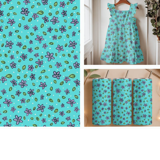 Purple Wildflowers on Turquoise Seamless Pattern