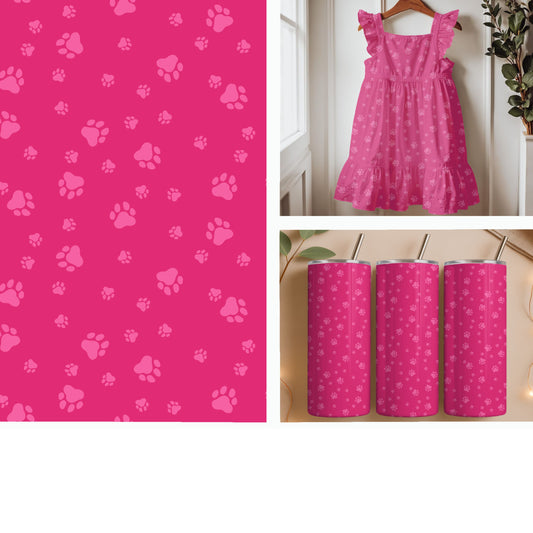 Playful Paw Prints | Pink Dog Paw Seamless Pattern