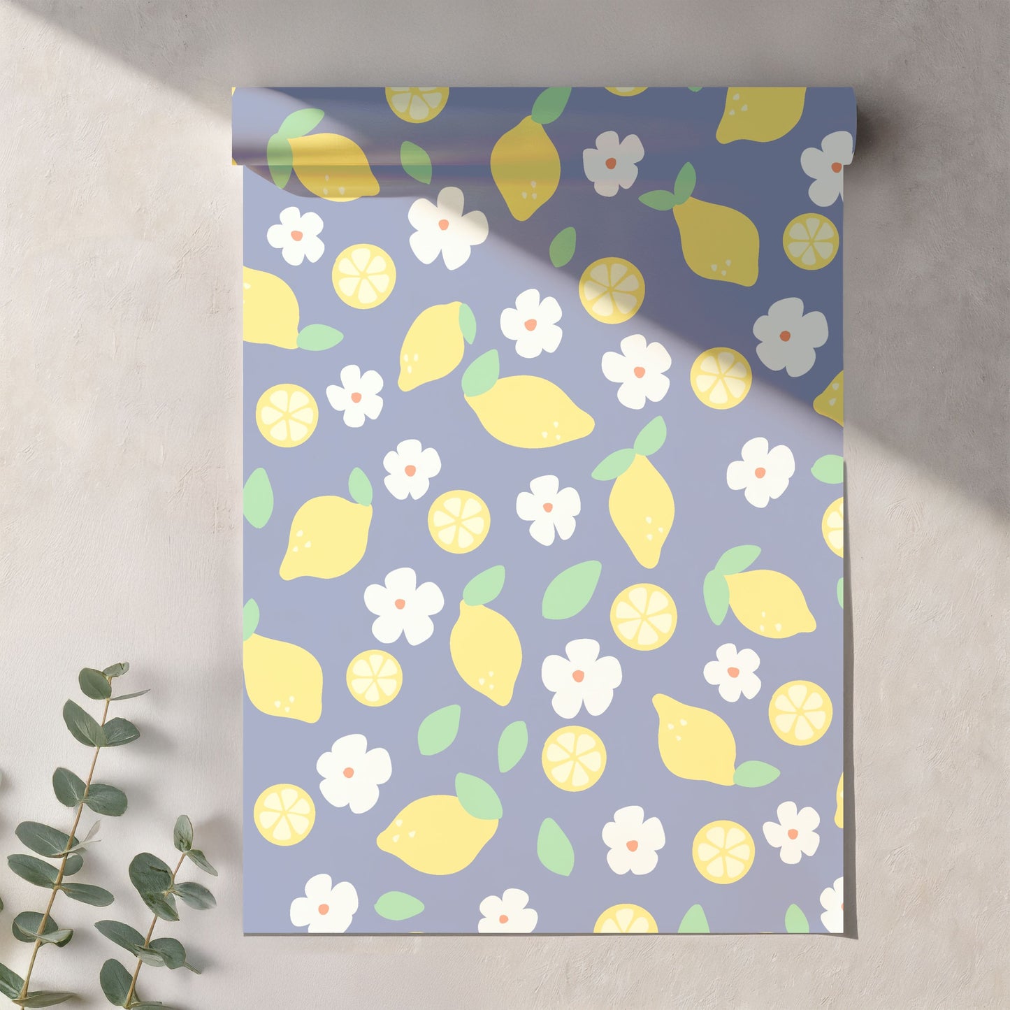 Seamless Lemon Floral Pattern PNG, Citrus Blue Digital Paper 12x12, Summer Fruit Surface Pattern Design for Fabric, Packaging, Stationery, Commercial Use
