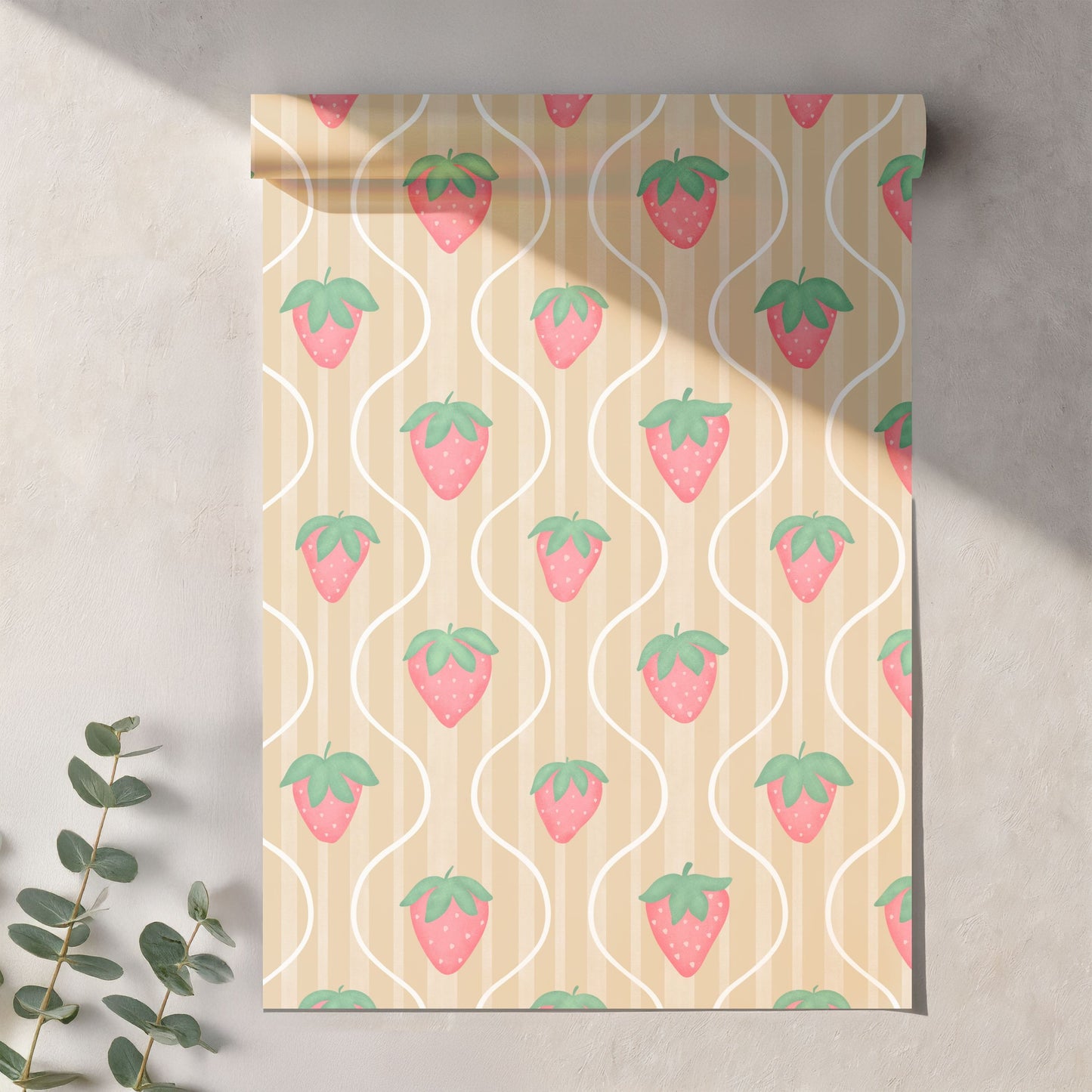 Seamless Strawberry Pattern PNG, Vintage Striped Digital Paper 12x12, Cute Fruit Surface Pattern Design for Fabric, Packaging, Stationery, Commercial Use