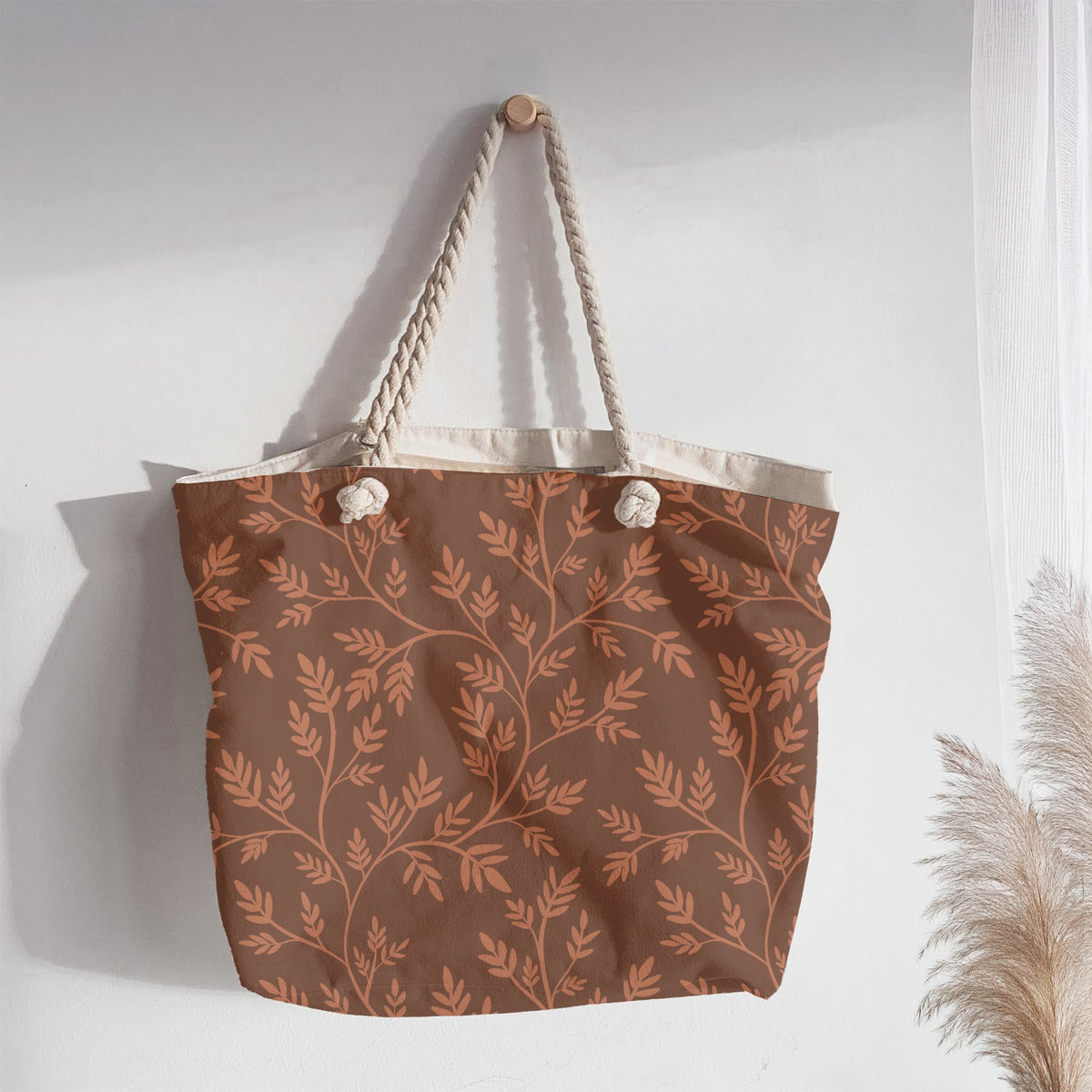 Terracotta Botanical Vine Seamless Pattern – Warm Brown Leafy Background