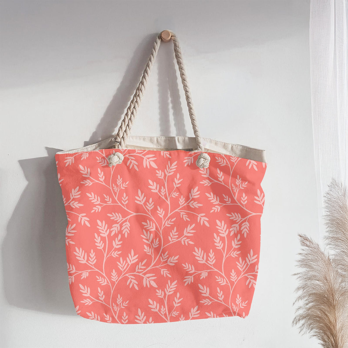 Coral Botanical Seamless Pattern – Blush Pink Leafy Branches Minimal Floral
