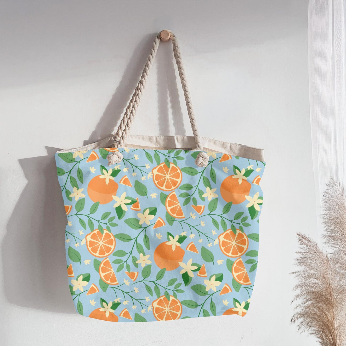 Orange Blossom Seamless Pattern – Citrus Fruit Flowers & Green Leaves on Light Blue