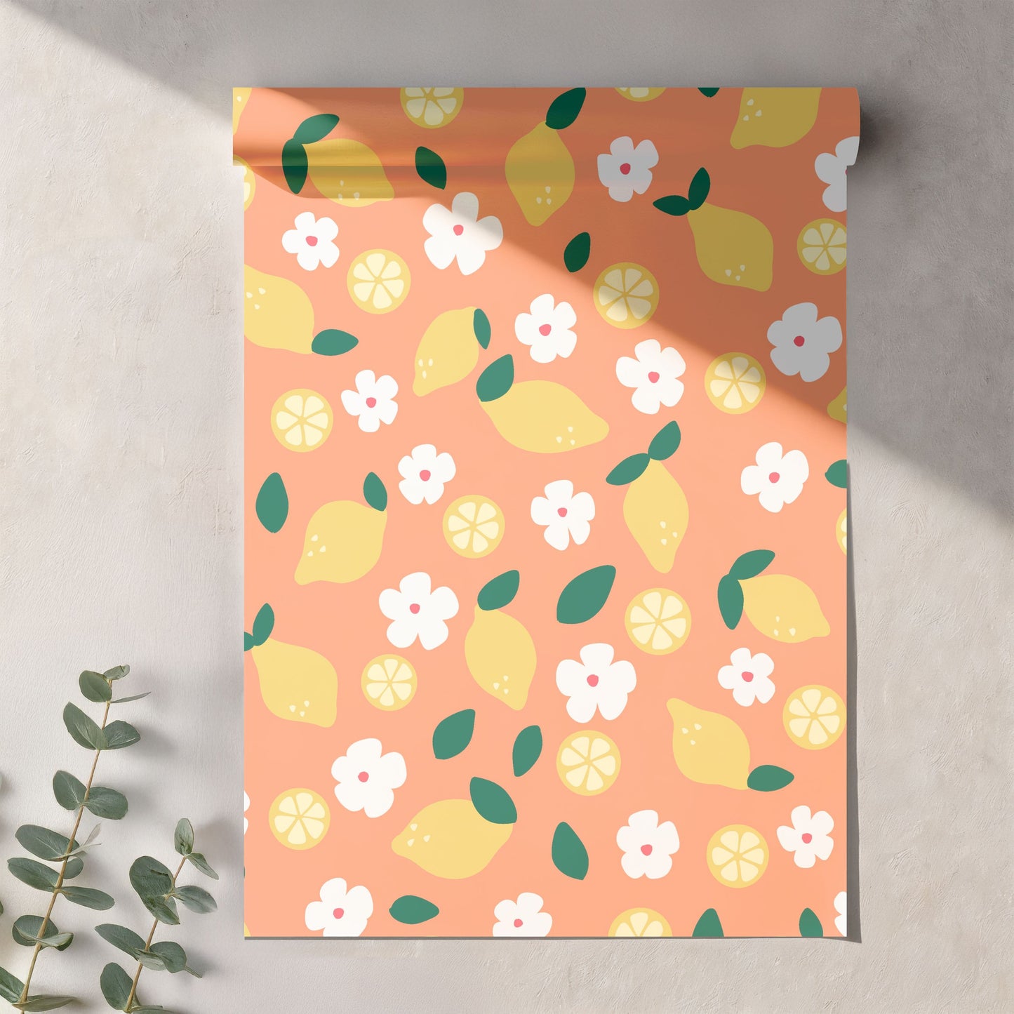 Seamless Lemon Floral Pattern PNG, Citrus Summer Digital Paper 12x12, Surface Pattern Design for Fabric, Packaging, Stationery, Commercial Use
