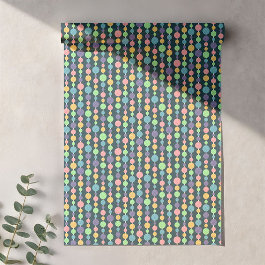 Pastel Glitter Garland Dots on Navy | Colorful Hanging Circles Seamless Pattern
