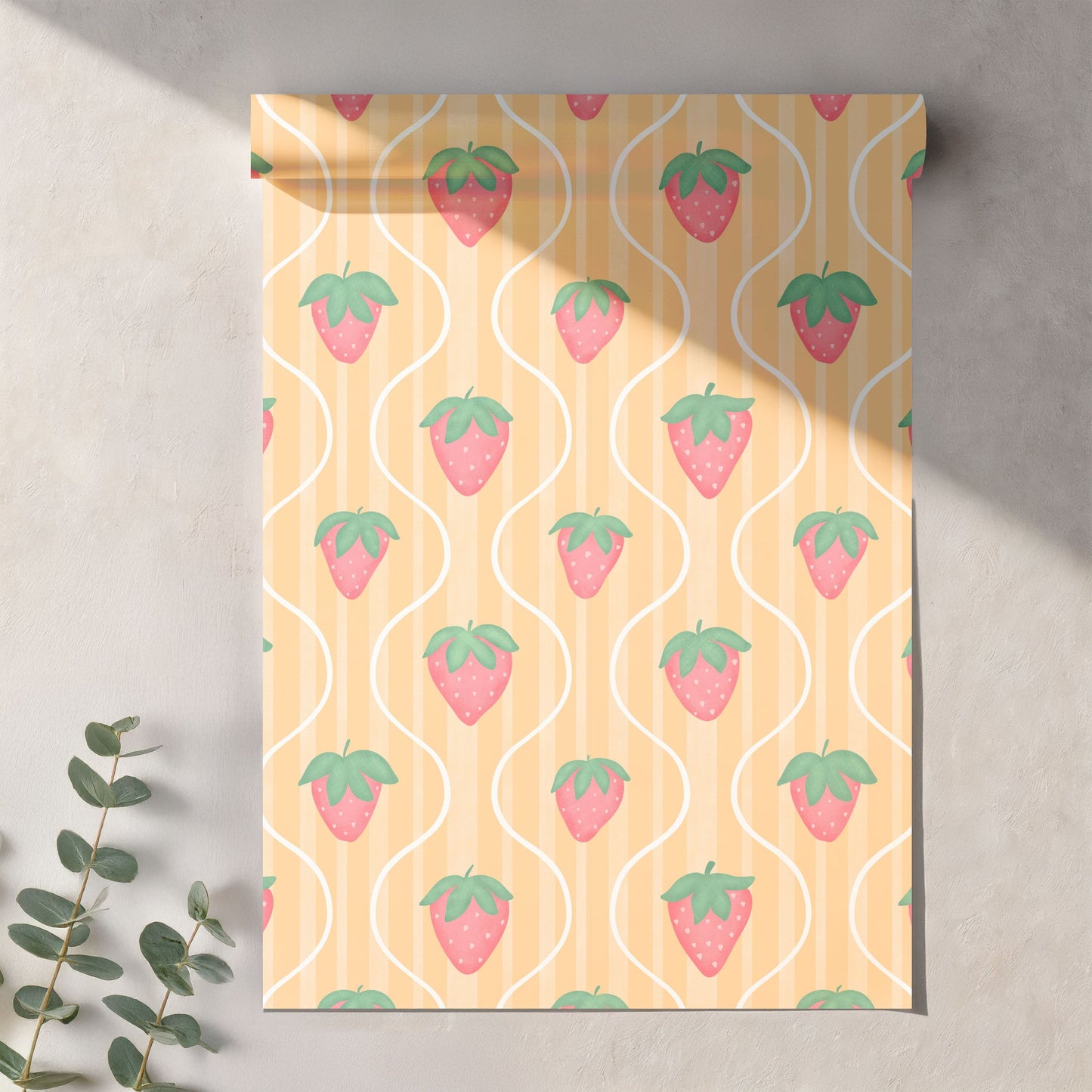 Seamless Strawberry Pattern PNG, Warm Striped Digital Paper 12x12, Cute Fruit Surface Pattern Design for Fabric, Packaging, Stationery, Commercial Use