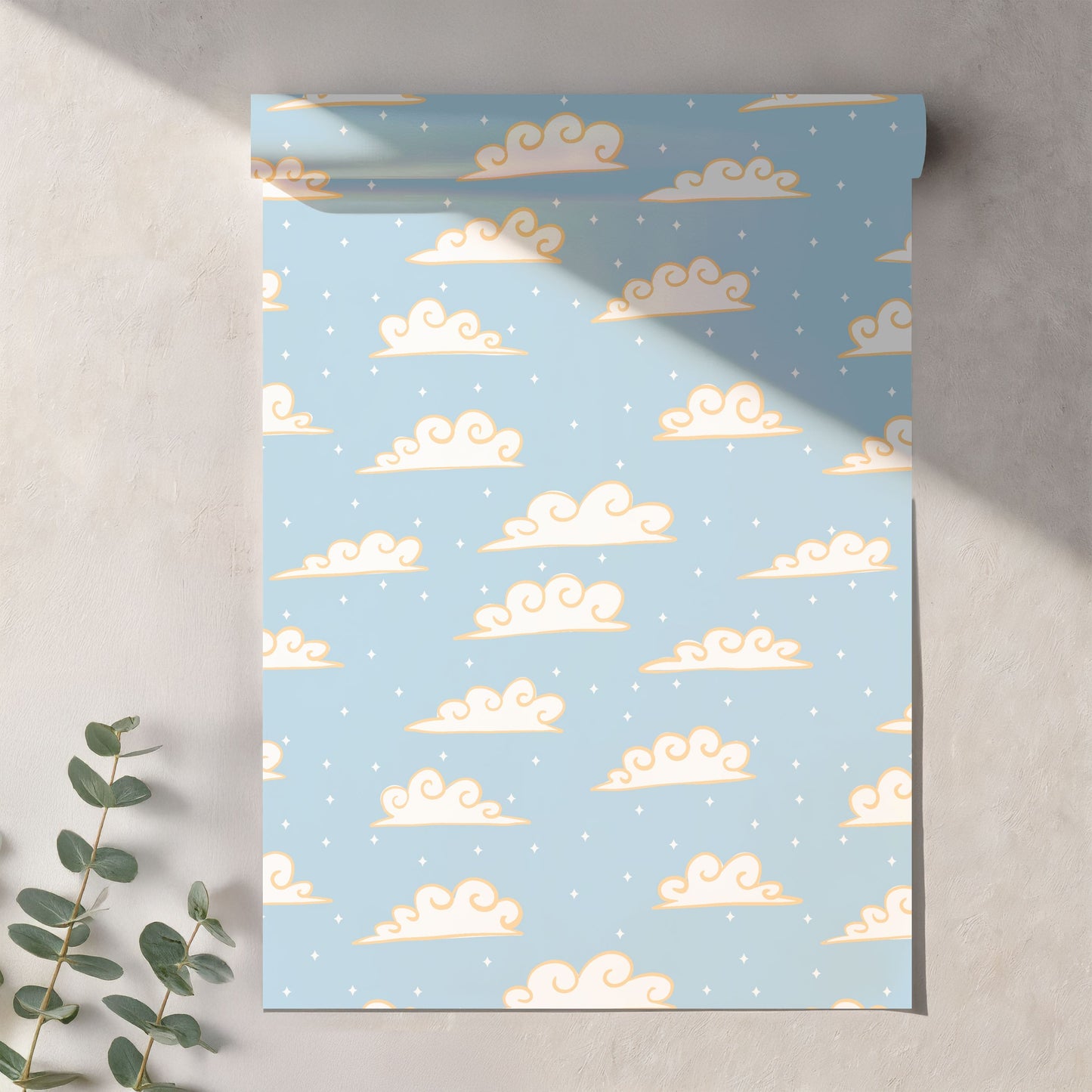 Whimsical Cloud Seamless Pattern PNG, Blue Sky Cloud Digital Paper 12x12, Cute Nursery Sky Print, Soft Dreamy Pattern, Commercial Use