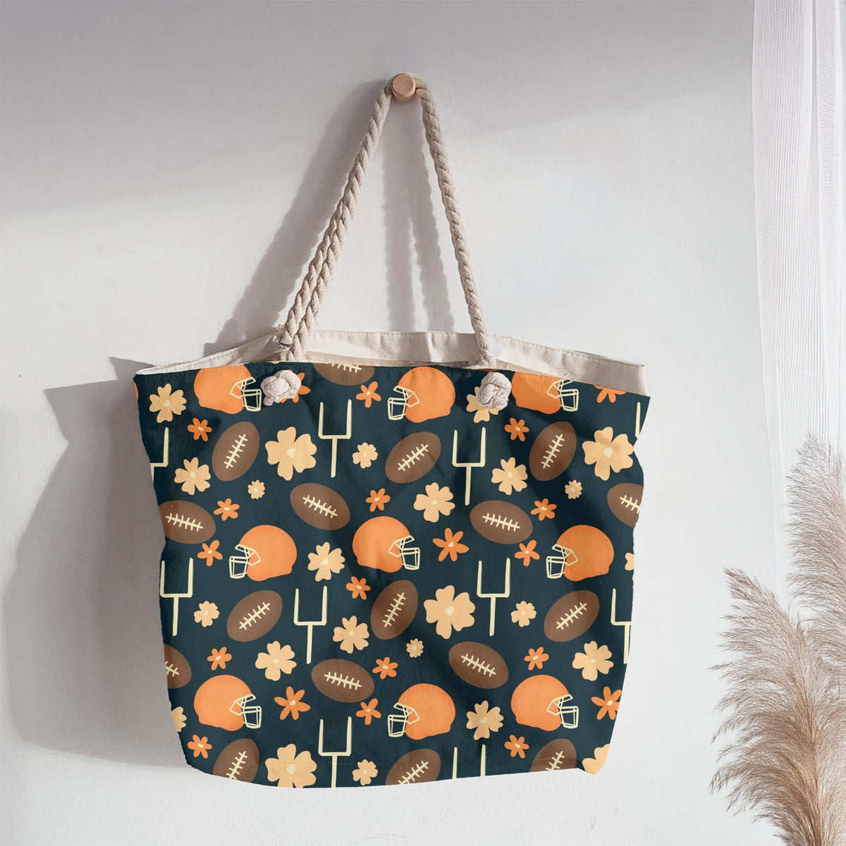 Football Season Seamless Pattern – Floral Game Day Football & Helmet Design