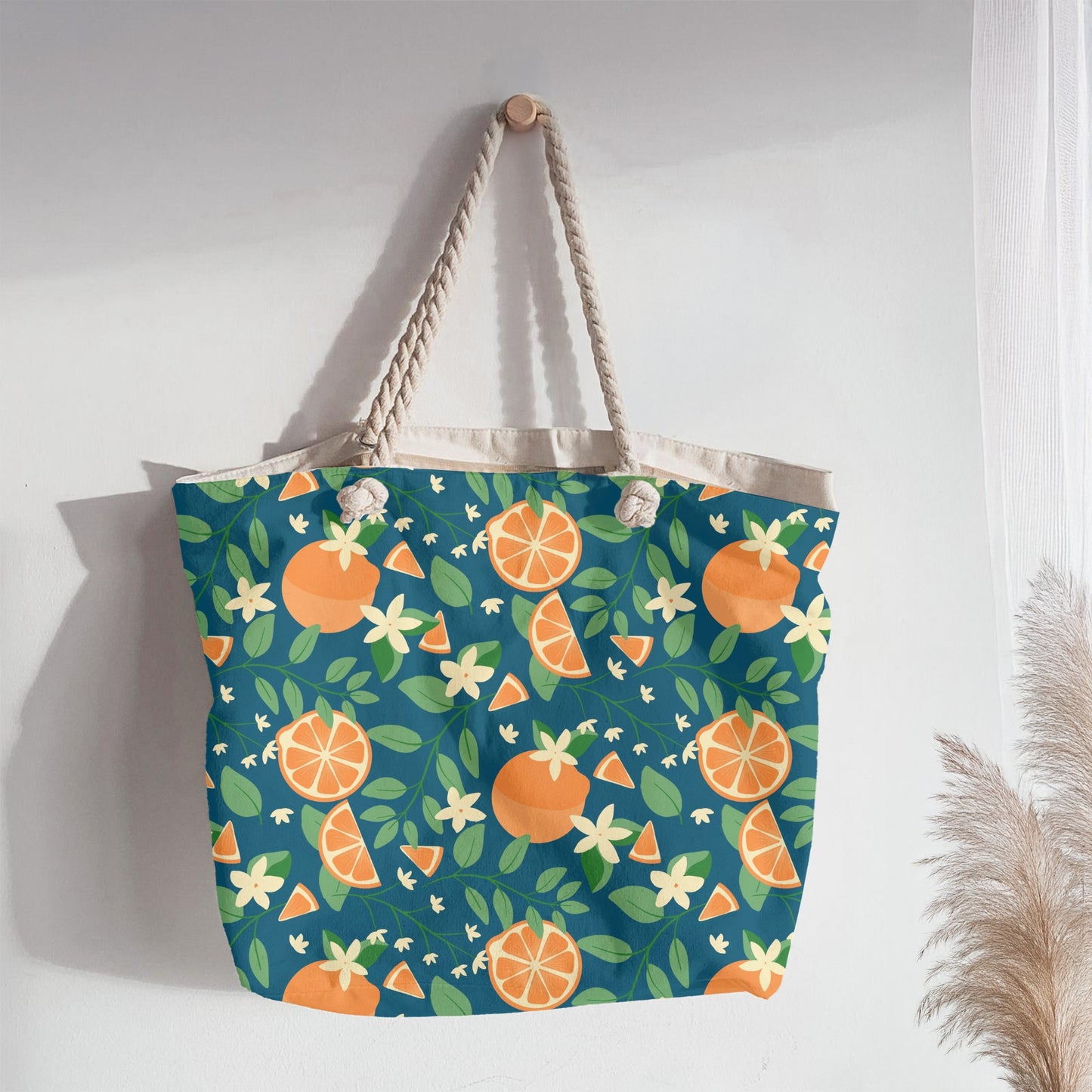 Orange Blossom Seamless Pattern – Citrus Fruit Flowers & Green Leaves on Deep Blue
