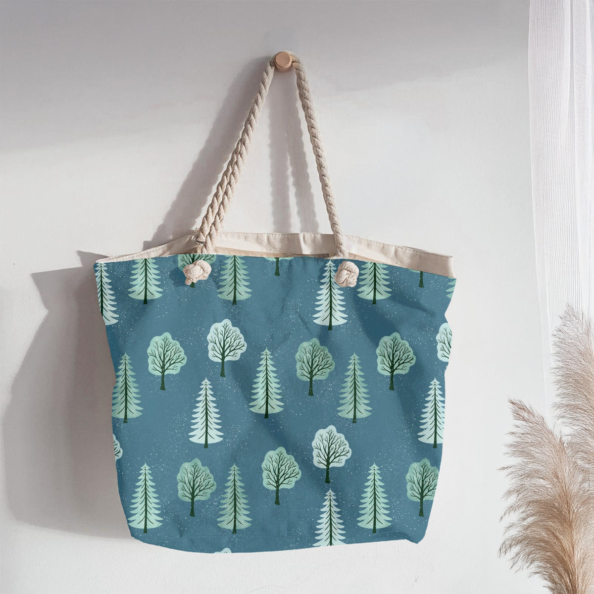Quiet Winter Woods Seamless Pattern – Snowy Evergreen Forest in Blue & Mint