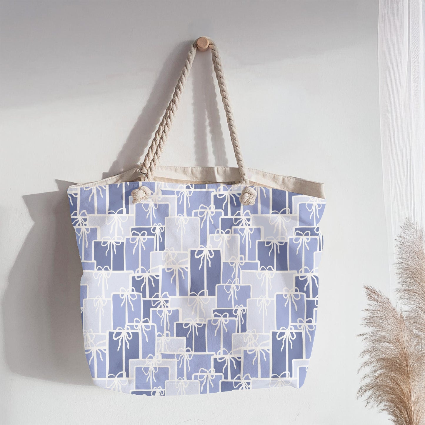 Christmas Presents Seamless Pattern – Periwinkle & Lavender Gift Boxes with Hand-Drawn Bows