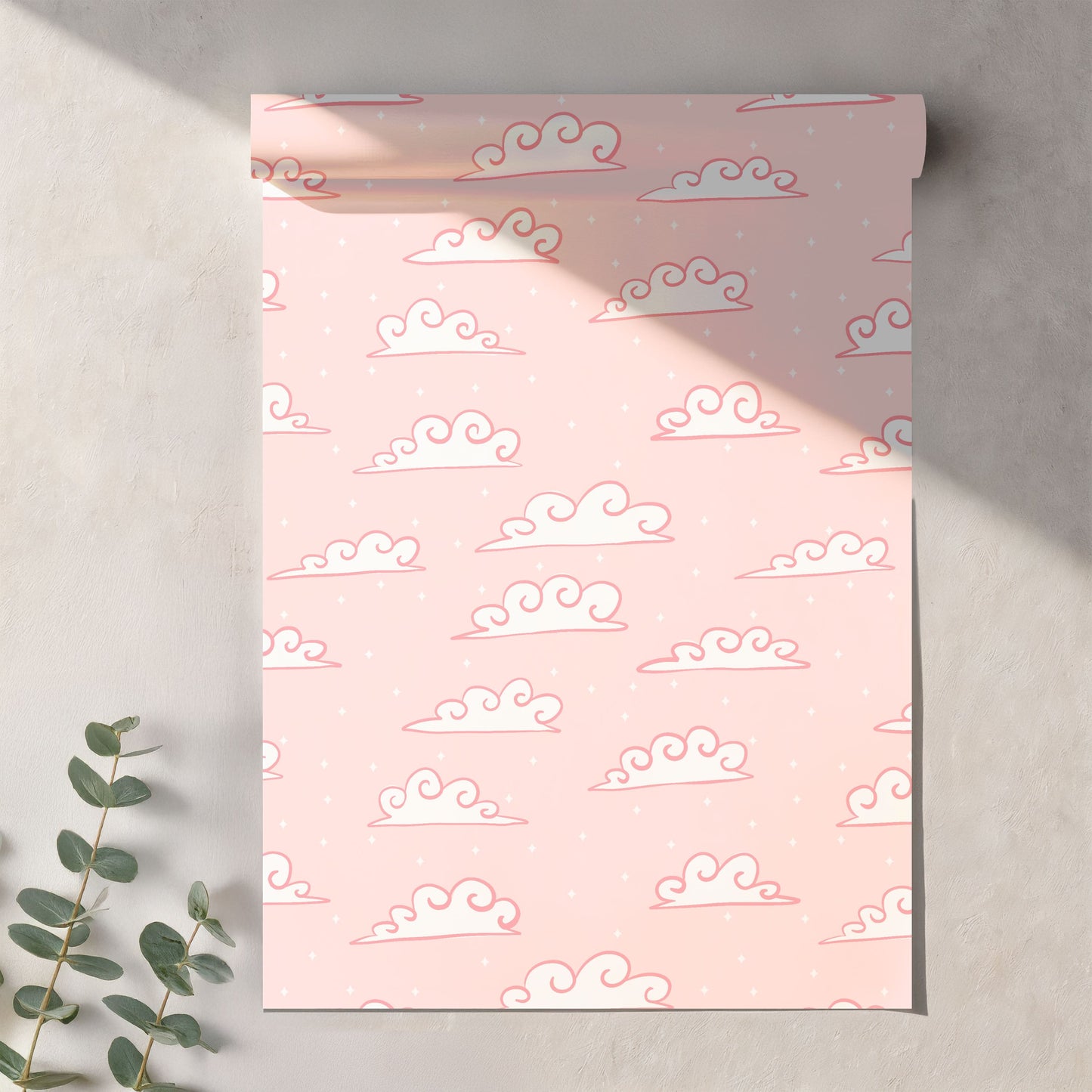 Whimsical Cloud Seamless Pattern PNG, Pink Sky Cloud Digital Paper 12x12, Cute Nursery Cloud Print, Soft Sky Pattern, Commercial Use