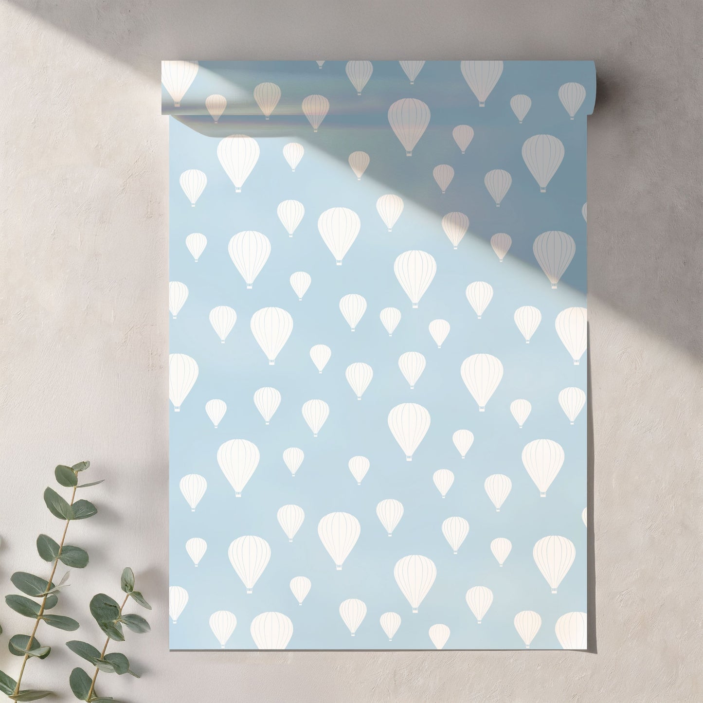Seamless Hot Air Balloon Pattern PNG, Blue Sky Minimal Balloon Digital Paper 12x12, Nursery Fabric Pattern, Soft Sky Repeat, Commercial Use