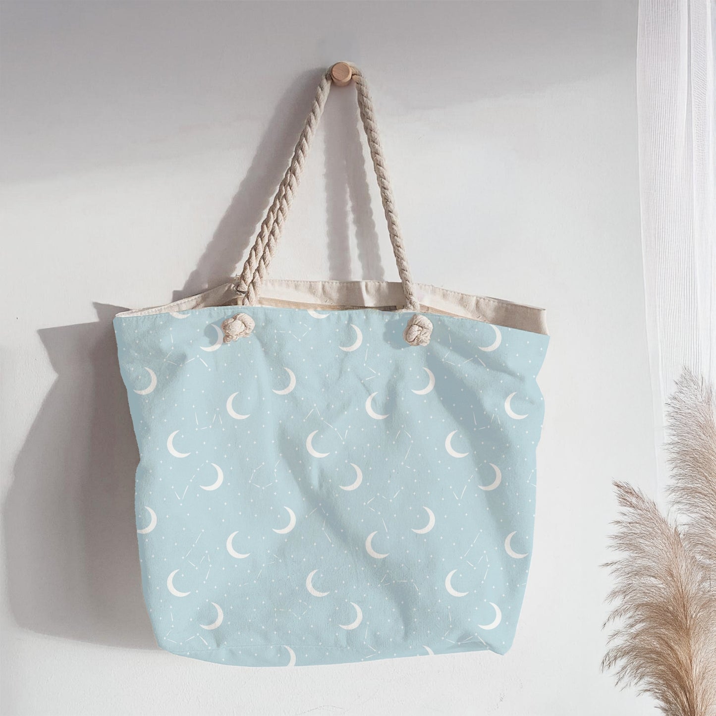 Baby Blue Celestial Moon Seamless Pattern – Crescent Moons, Stars & Constellations