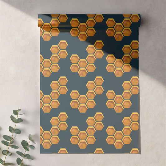 Golden Honeycomb Hexagons | Honey Bee Inspired Seamless Pattern