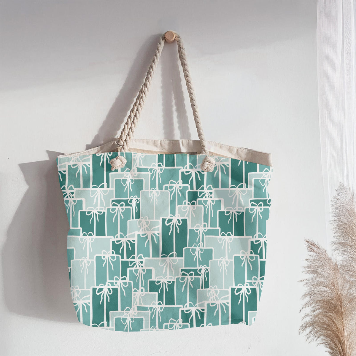 Christmas Presents Seamless Pattern – Teal & Aqua Gift Boxes with Hand-Drawn Bows