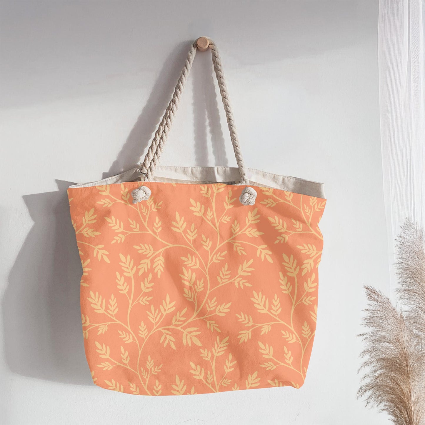 Peach Botanical Vine Seamless Pattern – Warm Orange Leafy Floral Background