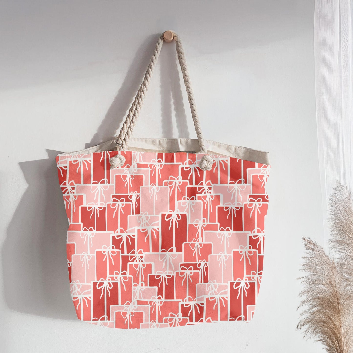 Christmas Presents Seamless Pattern – Red & Pink Gift Boxes with Hand-Drawn White Bows