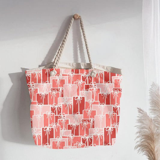 Christmas Presents Seamless Pattern – Red & Pink Gift Boxes with Hand-Drawn White Bows