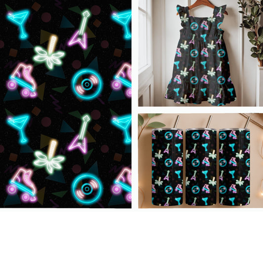Neon After Hours | Retro Neon Icons Seamless Patter