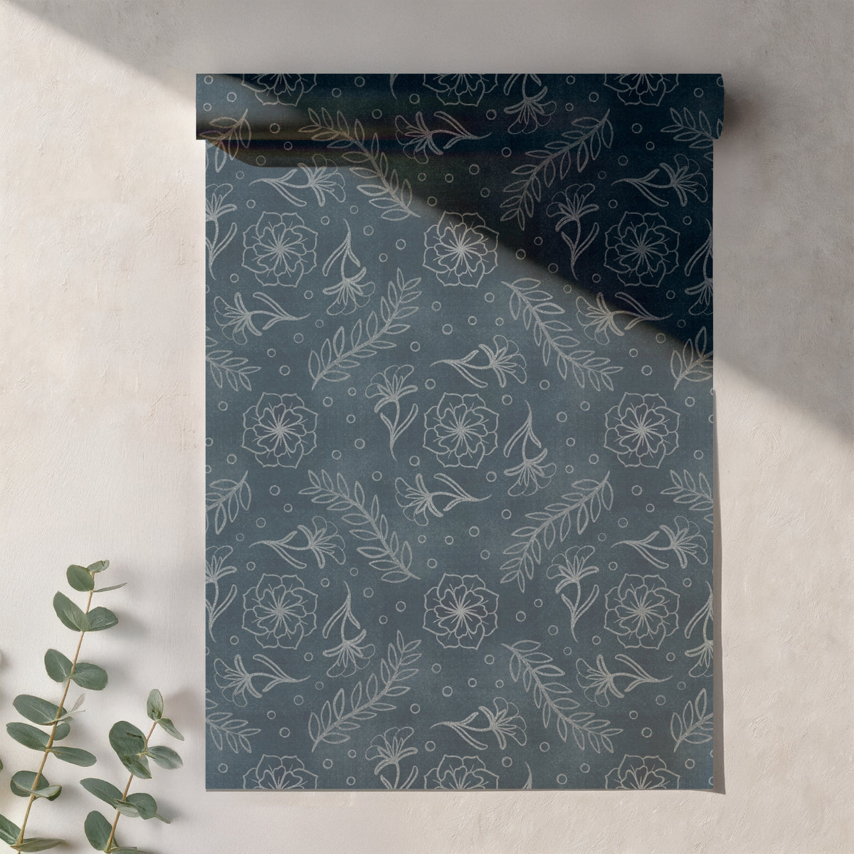 Midnight Botanical Floral Seamless Pattern – Dark Navy Hand Drawn Wildflower & Leaf Design
