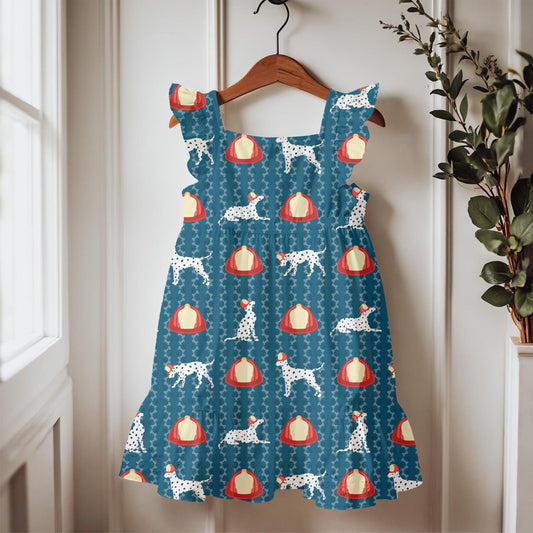 Firehouse Dalmatian Seamless Pattern – Playful Dog & Fire Hat Print in Deep Blue | Commercial Use Surface Design