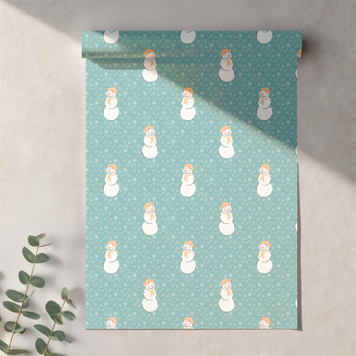 Orange Snowman Winter Seamless Pattern – Teal Snowflake Christmas Design