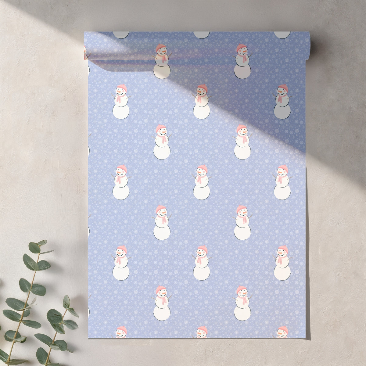 Pink Snowman Winter Seamless Pattern – Whimsical Snowflake Christmas Design