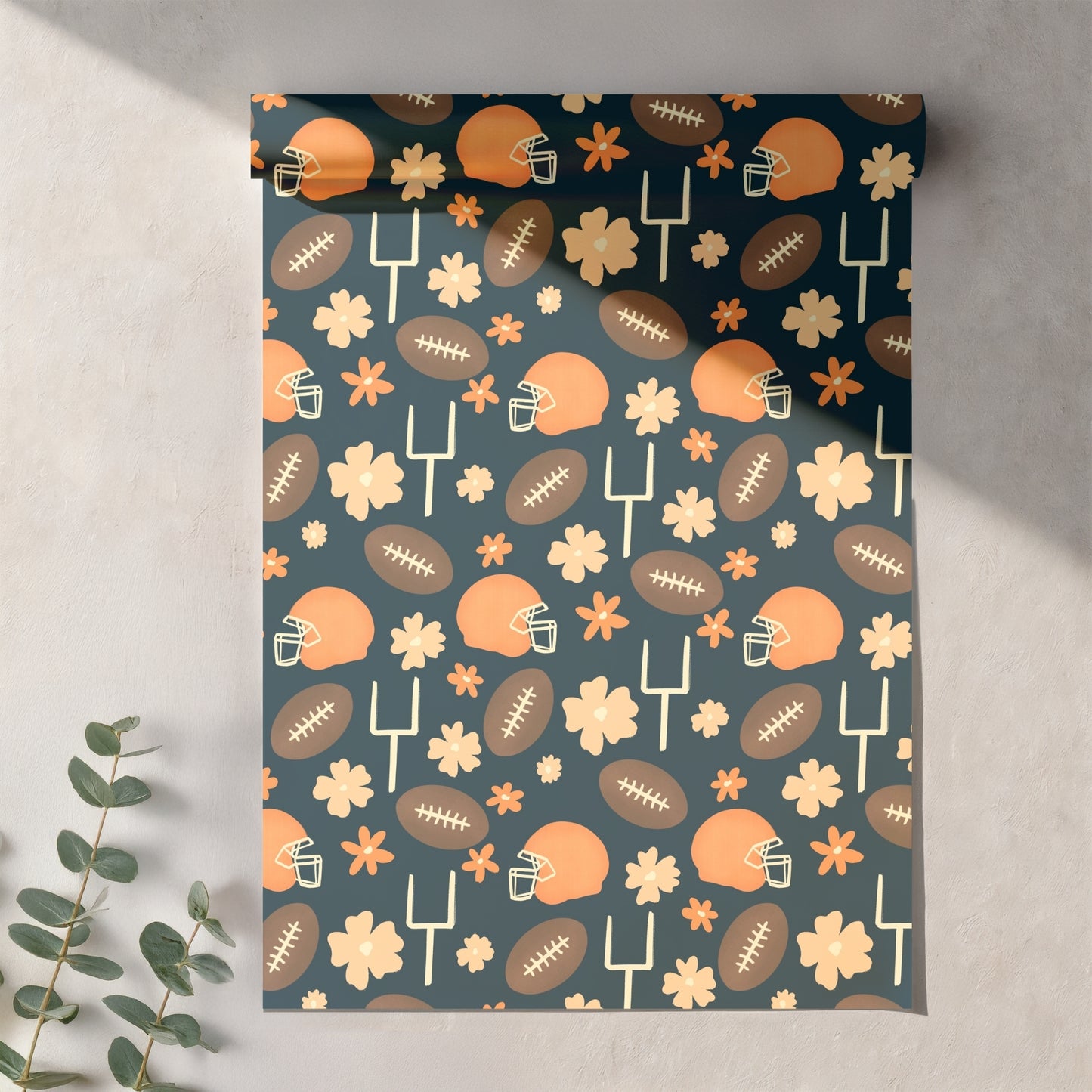 Football Season Seamless Pattern – Floral Game Day Football & Helmet Design