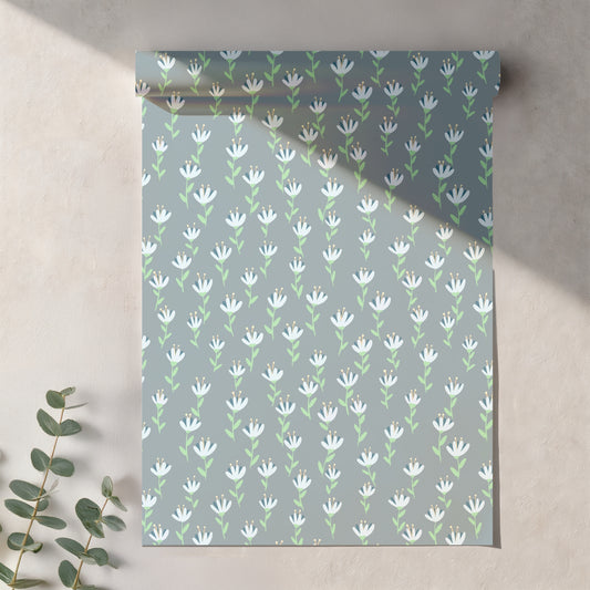 Dusty Blue Whimsical Wildflower Seamless Pattern – Soft Blue Floral Botanical Design