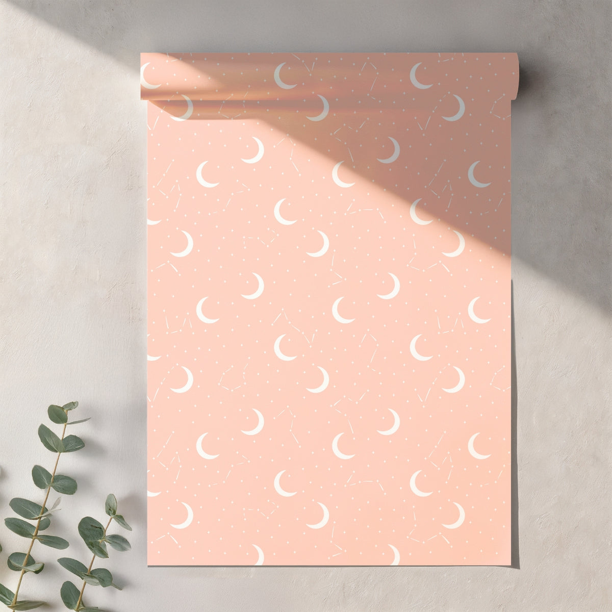 Peach Celestial Moon Seamless Pattern – Crescent Moons, Stars & Constellations