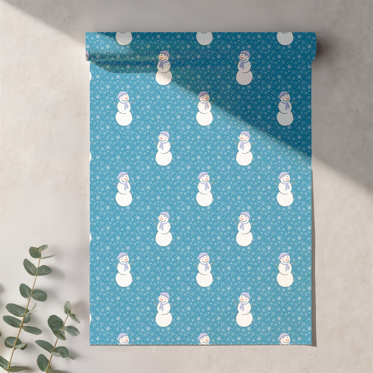 Purple Snowman Winter Seamless Pattern – Blue Snowflake Christmas Design