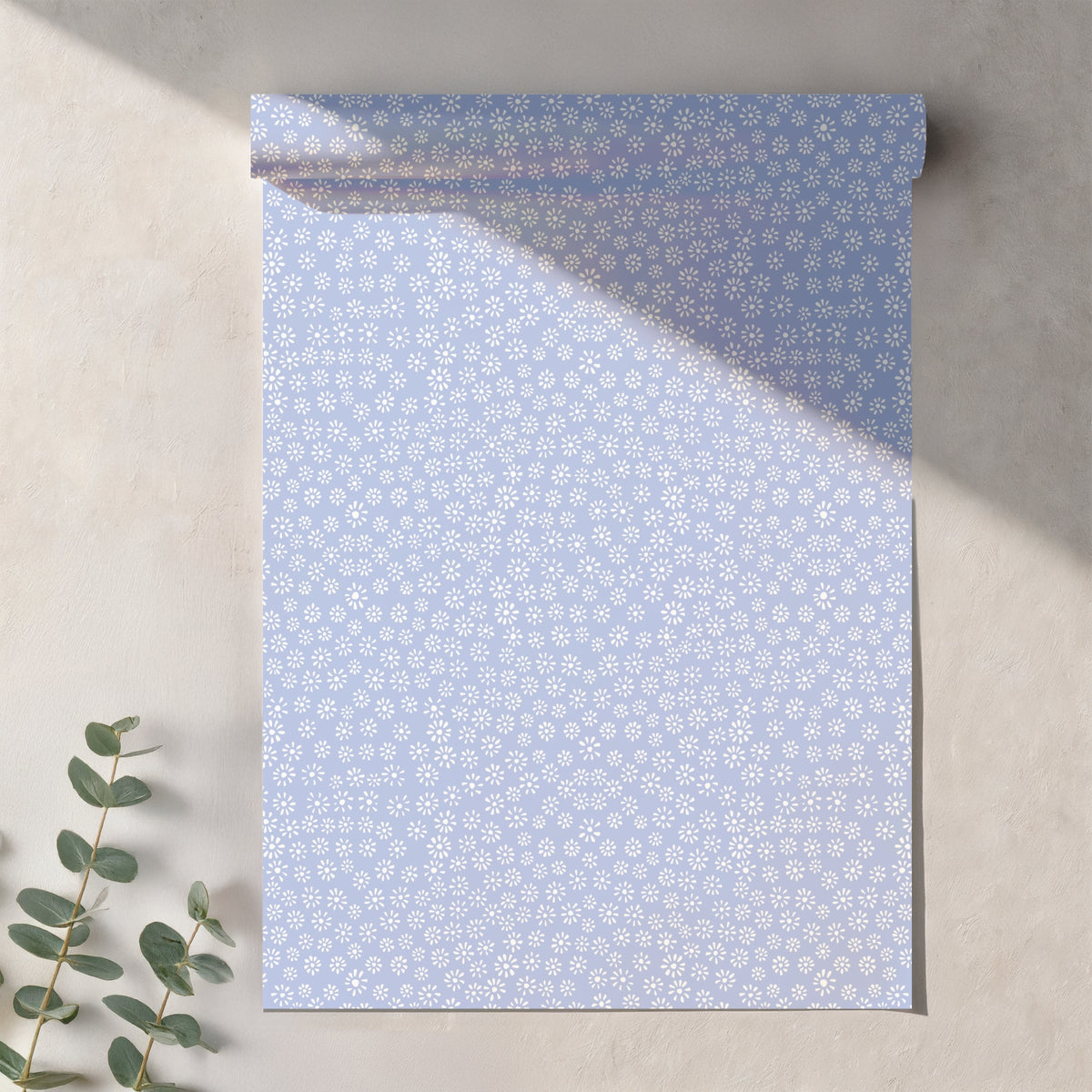 Periwinkle Ditsy Daisy Seamless Pattern – Tiny White Floral Background