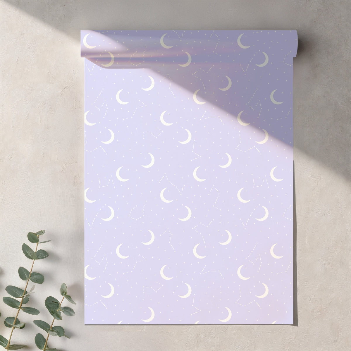 Celestial Moon in Light Lavender Seamless Pattern – Crescent Moons, Stars & Constellations