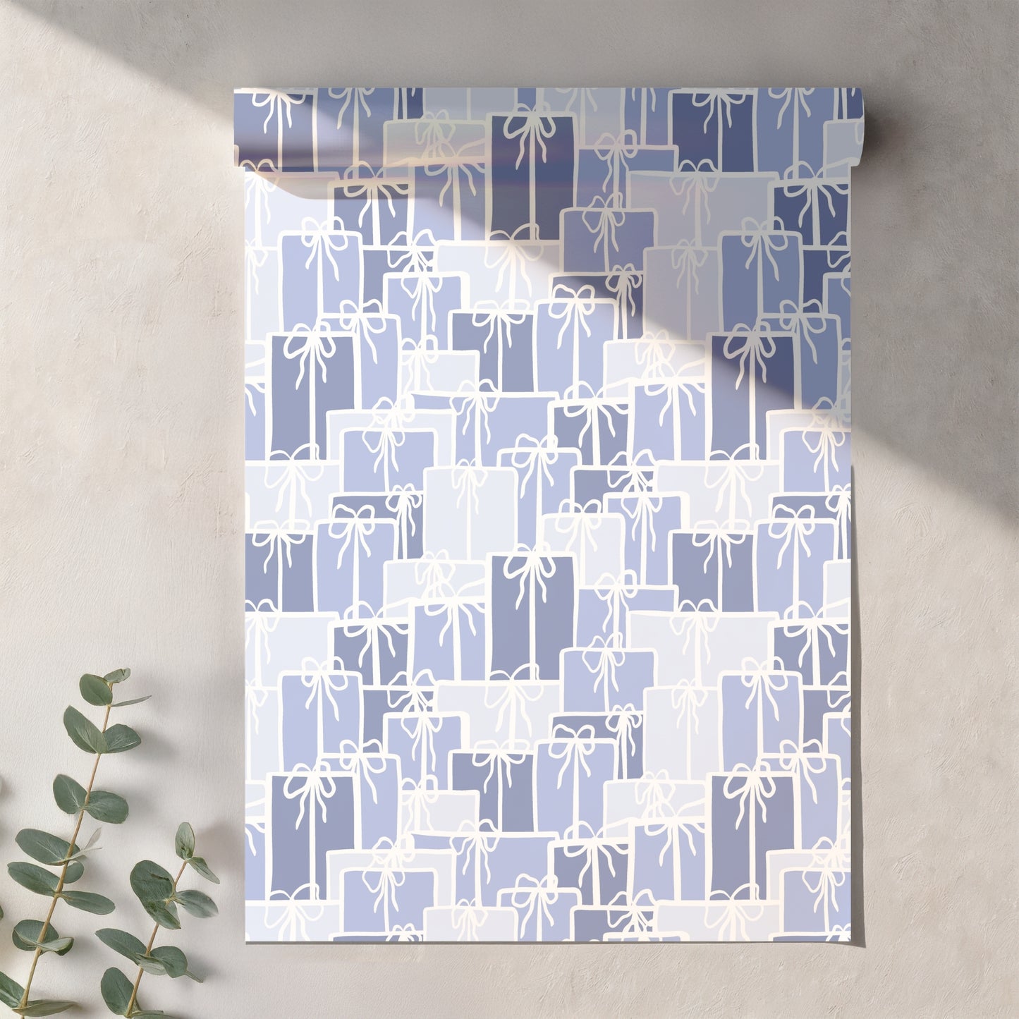 Christmas Presents Seamless Pattern – Periwinkle & Lavender Gift Boxes with Hand-Drawn Bows