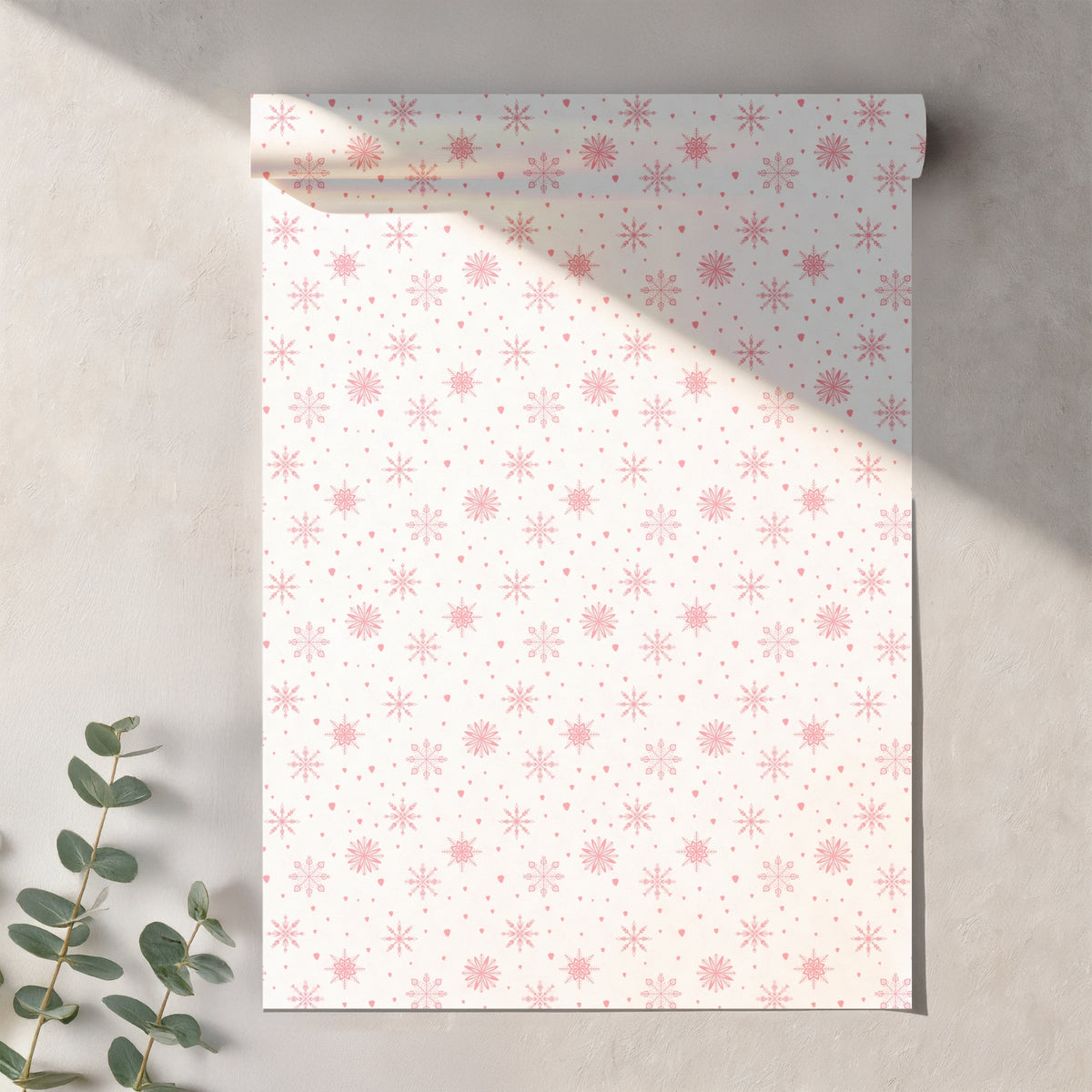 Pink Snowflake Seamless Pattern – Soft Blush Winter Snow & Ice Crystal Design