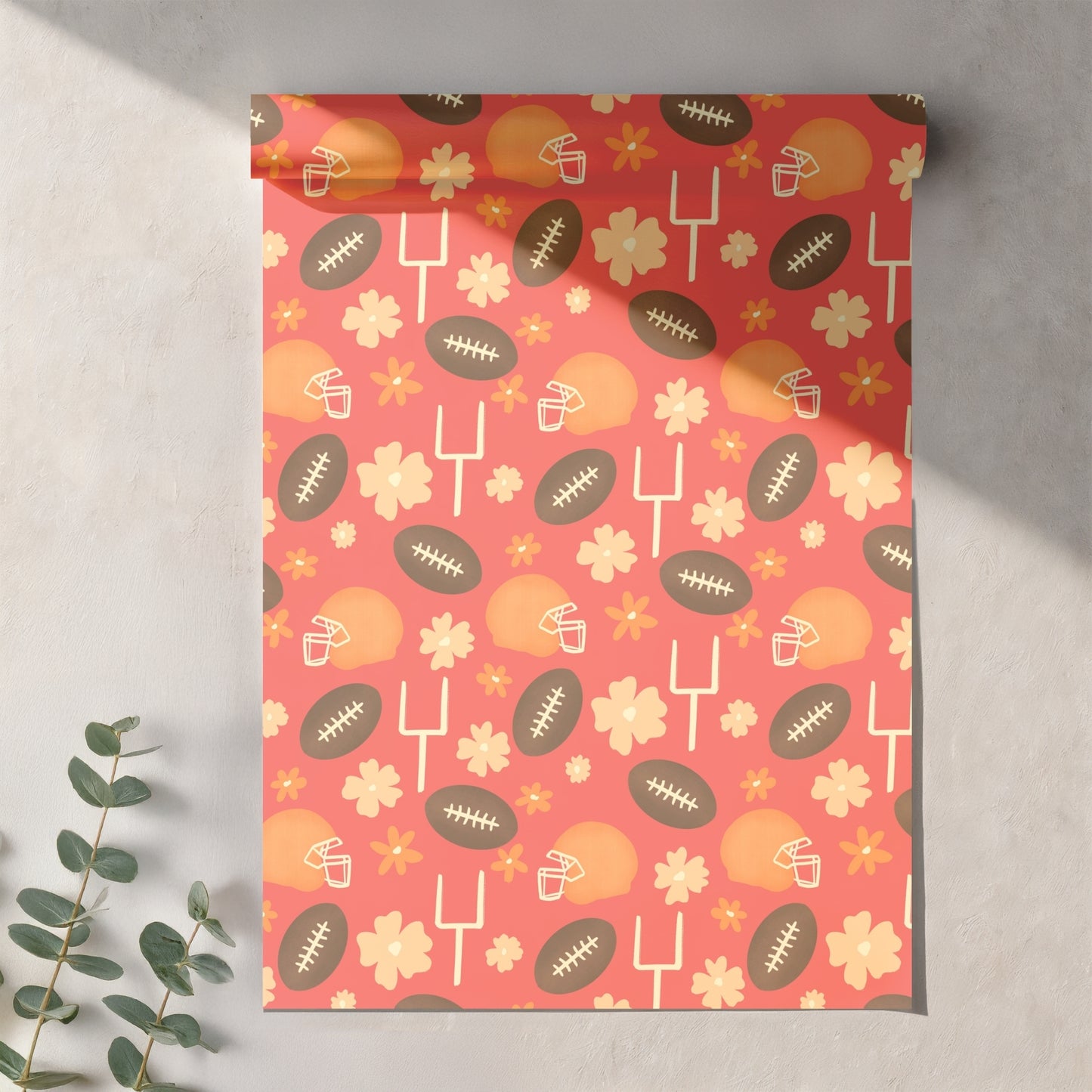 Football Season Red Seamless Pattern – Floral Game Day Football Helmet Sports Design