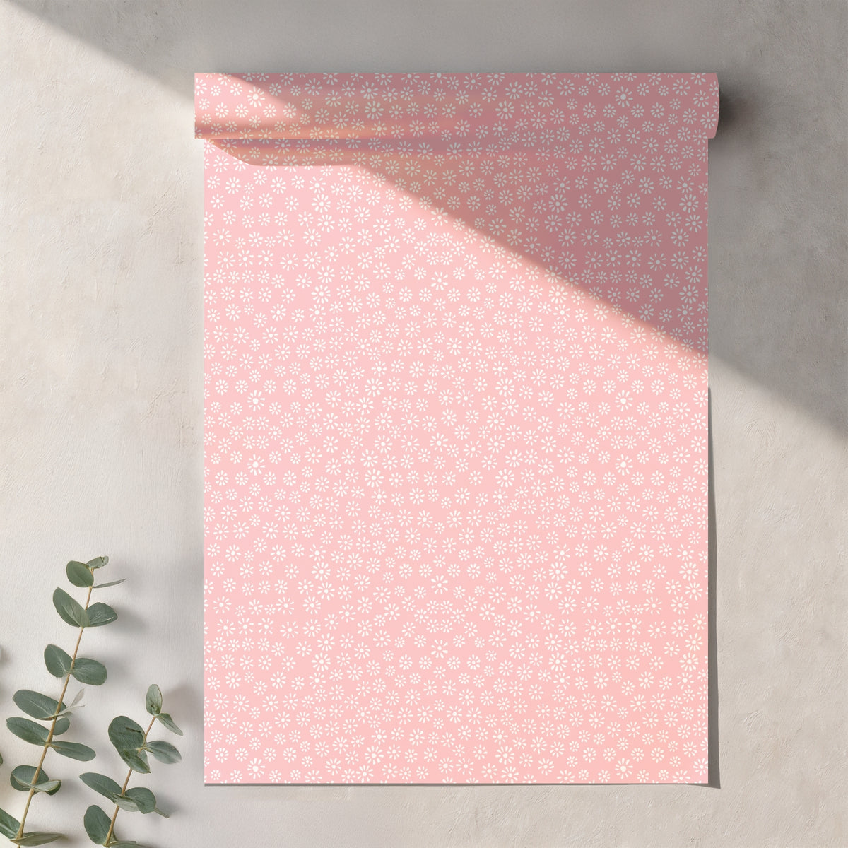 Pink Ditsy Daisy Seamless Pattern – Tiny White Floral on Blush Pink