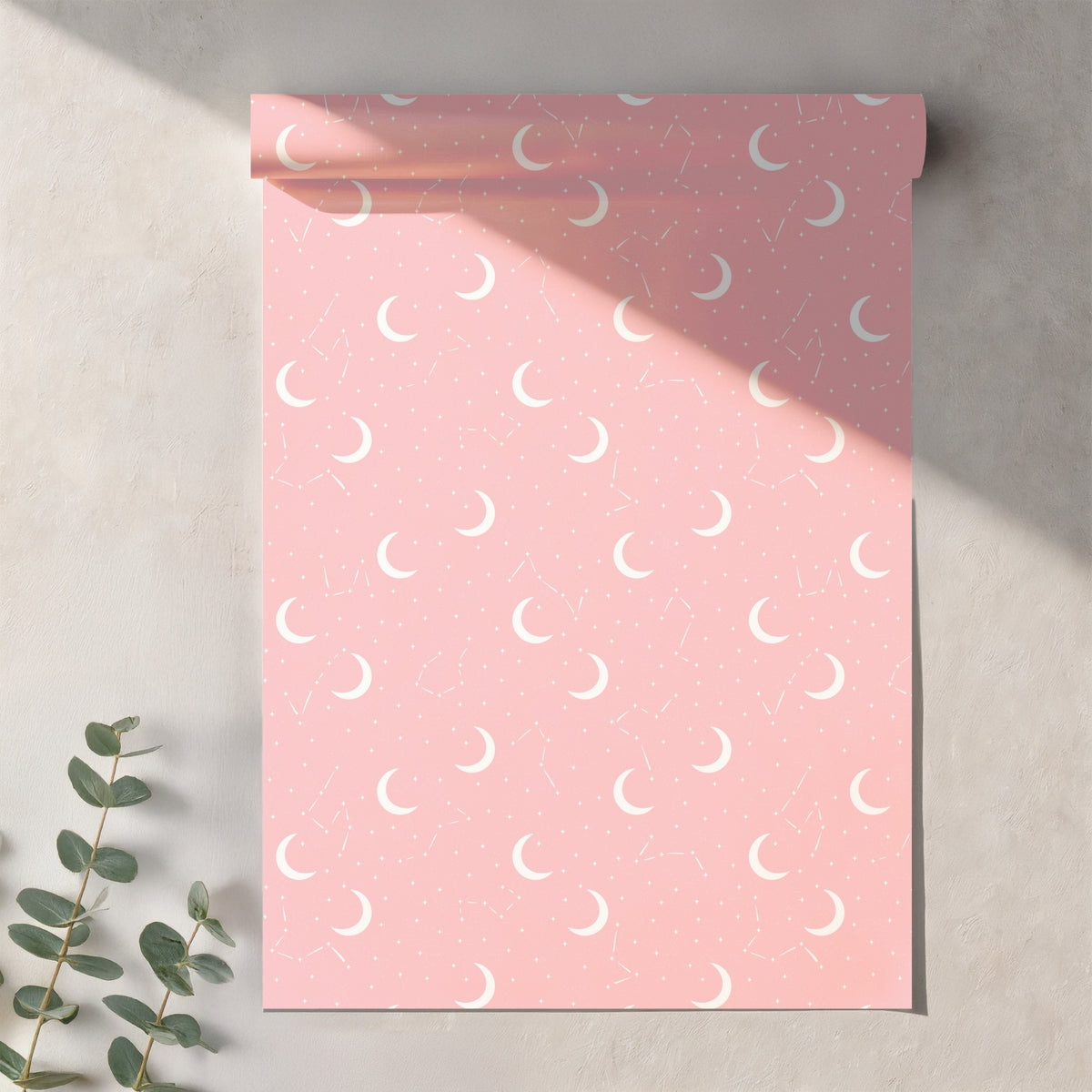 Pink Celestial Moon Seamless Pattern – Crescent Moons, Stars & Constellations