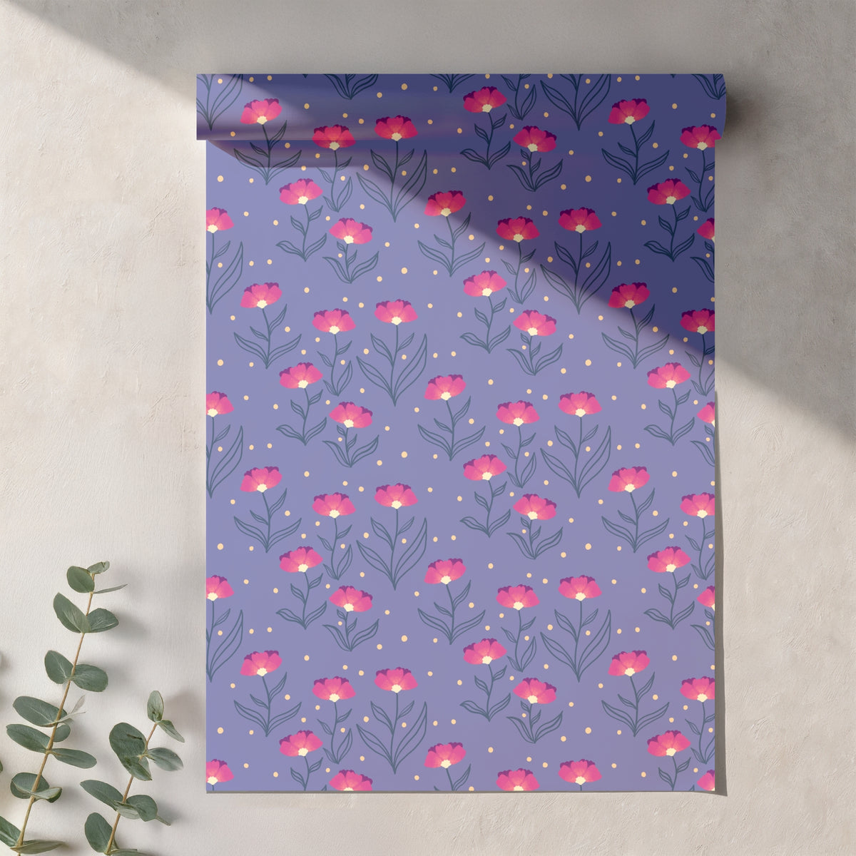 Sunset Flowers Seamless Pattern – Retro Coral & Blue Boho Floral Design