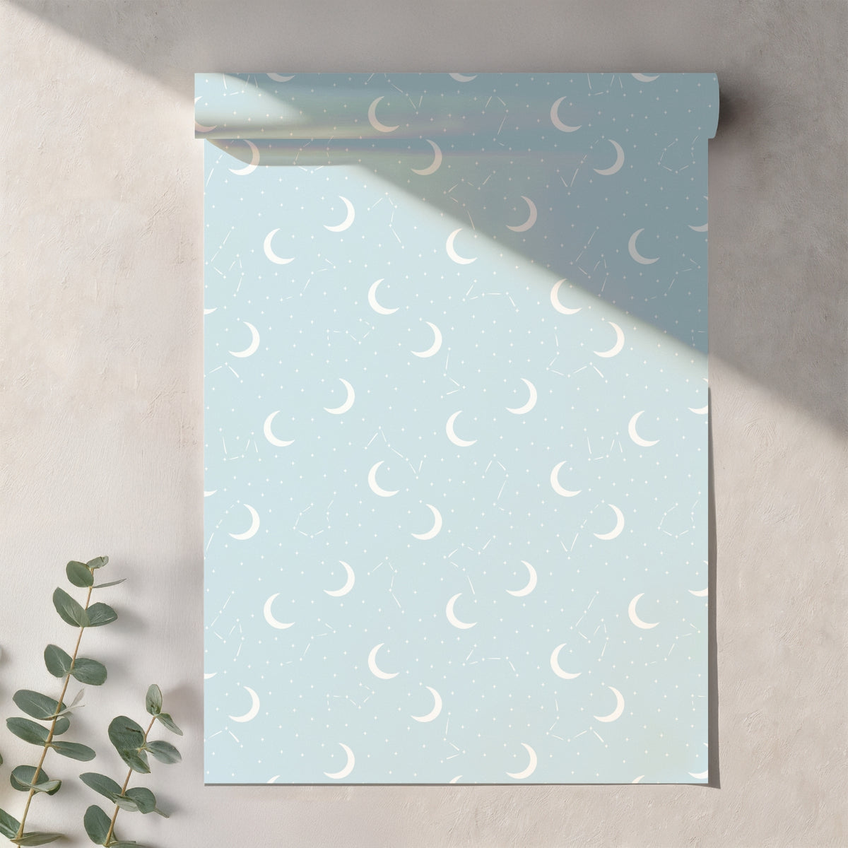 Baby Blue Celestial Moon Seamless Pattern – Crescent Moons, Stars & Constellations