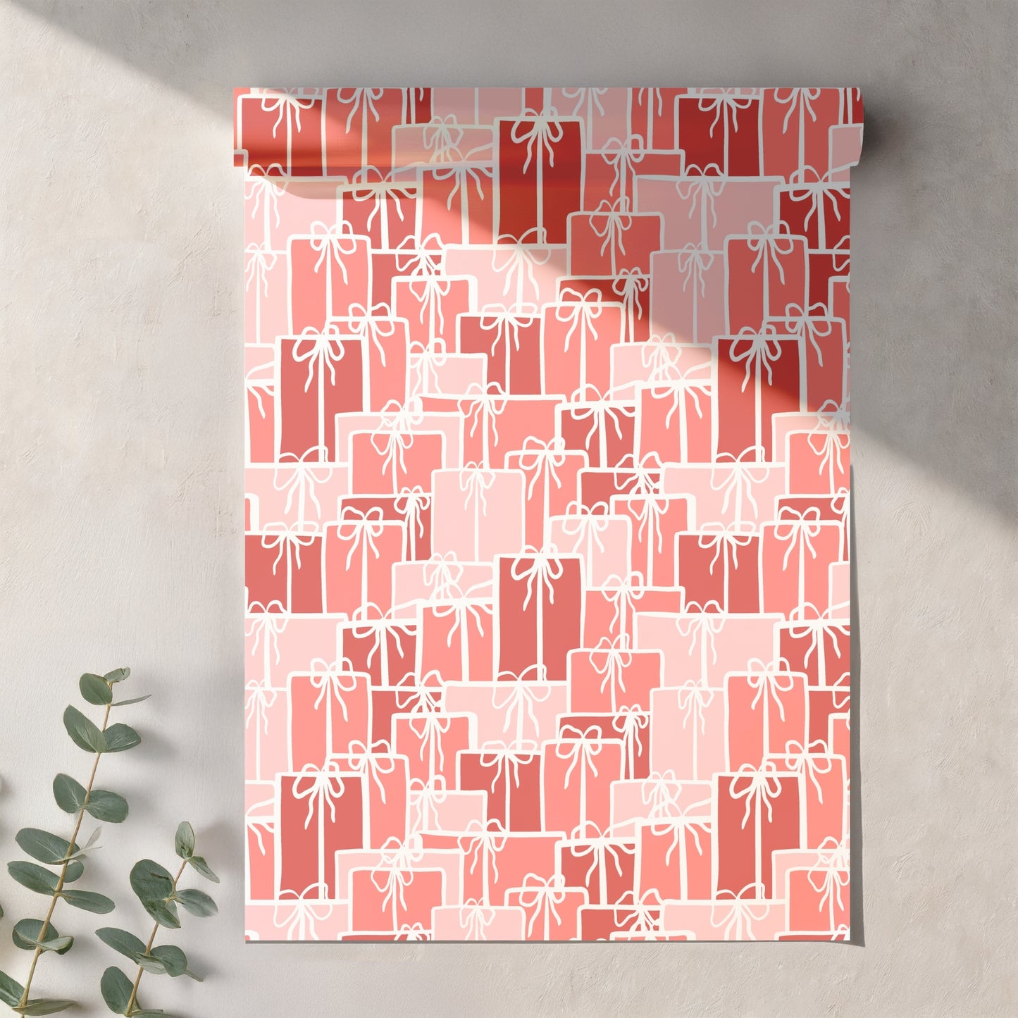 Christmas Presents Seamless Pattern – Red & Pink Gift Boxes with Hand-Drawn White Bows