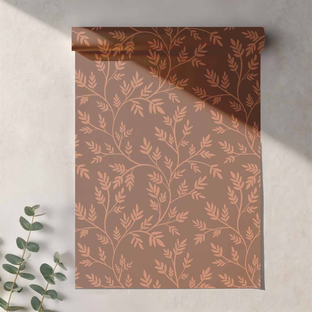 Terracotta Botanical Vine Seamless Pattern – Warm Brown Leafy Background