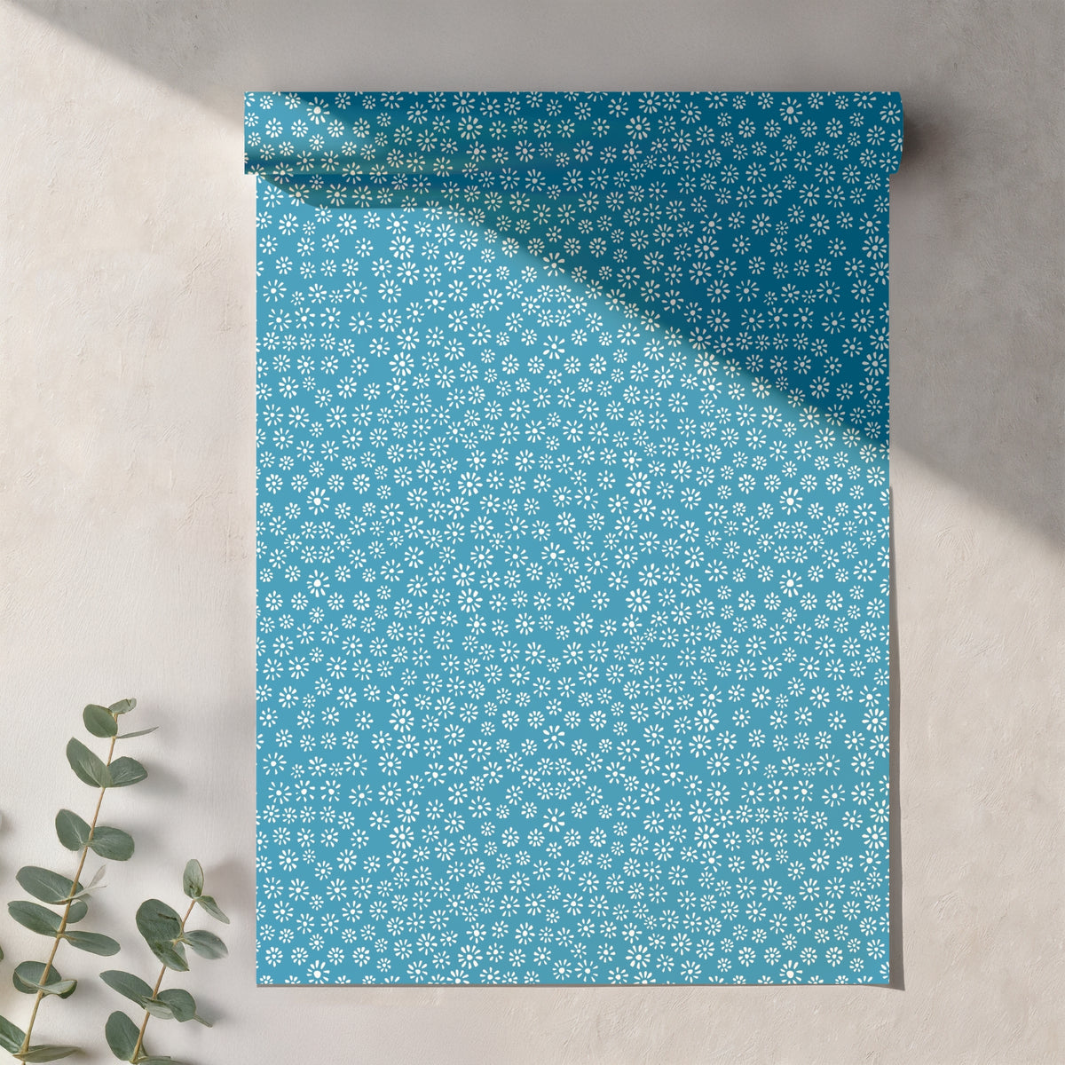 Deep Blue Ditsy Daisy Seamless Pattern – Tiny White Floral Background