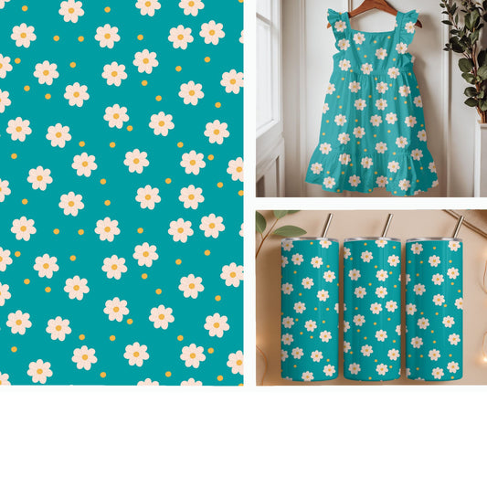 White Daisies on Teal Seamless Pattern