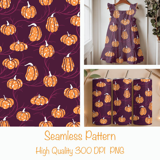 Printed Pumpkin Seamless Pattern – Cozy Fall Pumpkin Design (Plum Purple Edition)