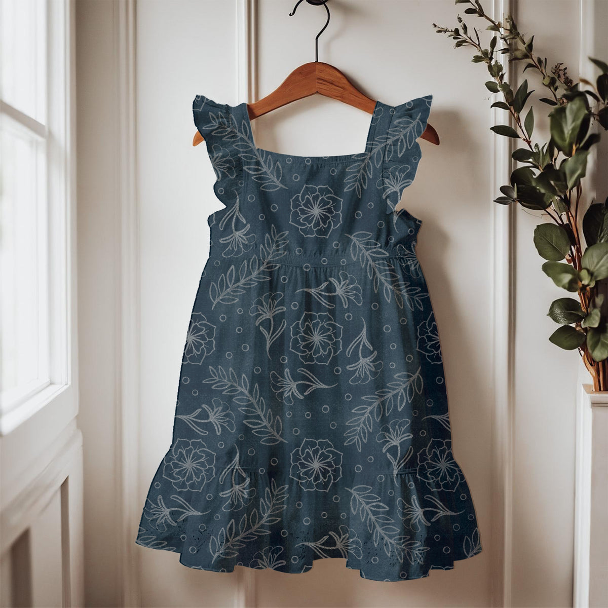 Midnight Botanical Floral Seamless Pattern – Dark Navy Hand Drawn Wildflower & Leaf Design