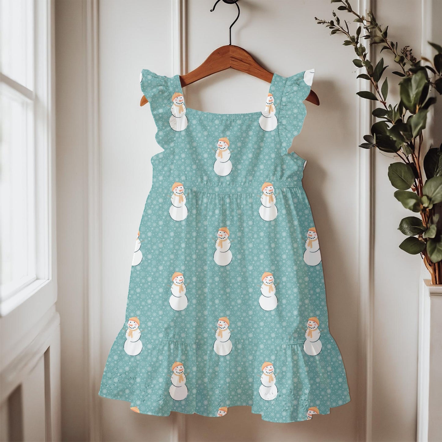 Orange Snowman Winter Seamless Pattern – Teal Snowflake Christmas Design
